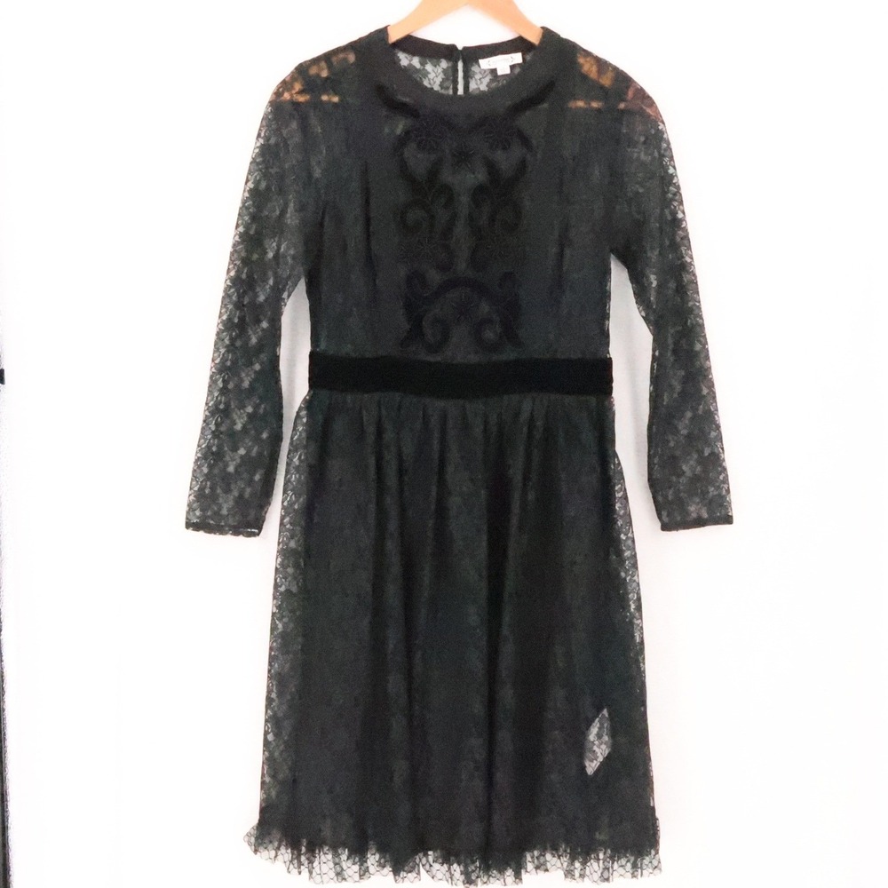 Black Lace Velvet Beaded Dress Size 0 Cocktail Party Whimsigoth Fairy Grunge LBD